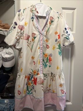 Floral Cotton Kids Pajama Dress - White with Multicolor Floral